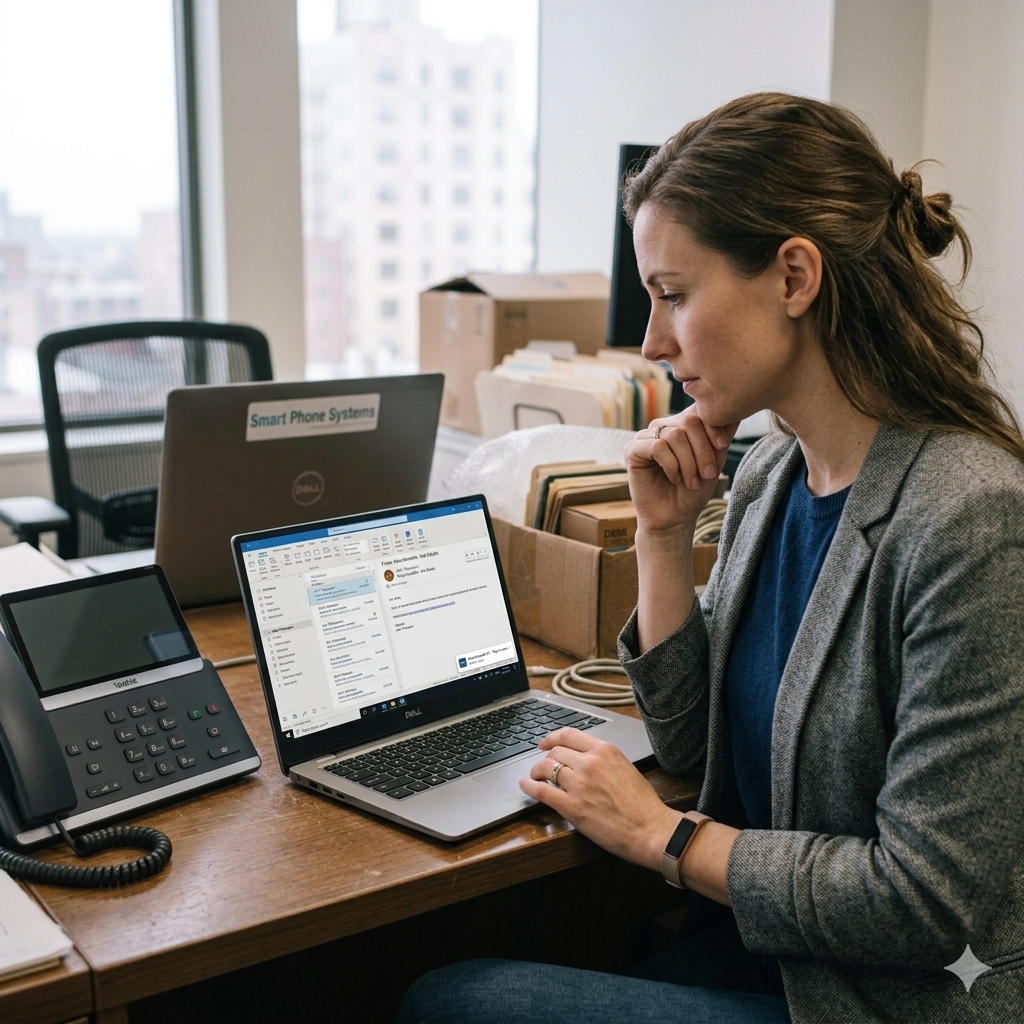 Business professional reading a voicemail transcription in their email inbox on a laptop